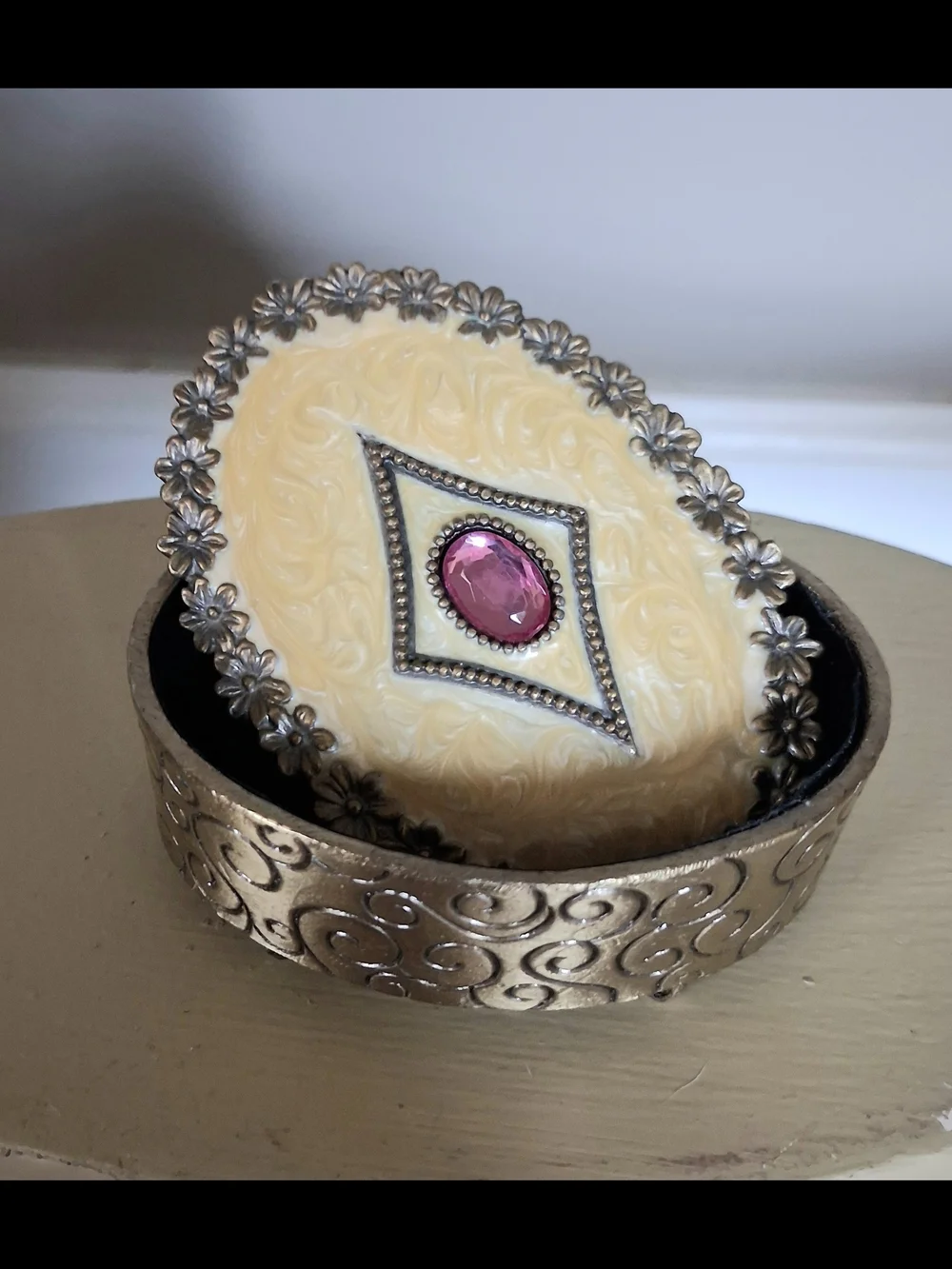 Ornate Decorative Trinket Box with Pink Gem Accent